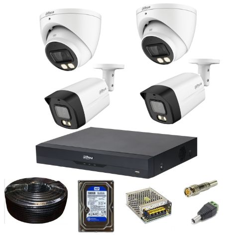 Dahua 2MP 4 CCTV Full Color Cameras Full Kit