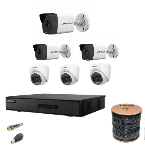 Hikvision Six CCTV Smart Hybrid Kit with 100m Cable