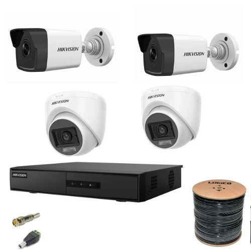 Hikvision Four CCTV Smart Hybrid Kit with 100m Cable